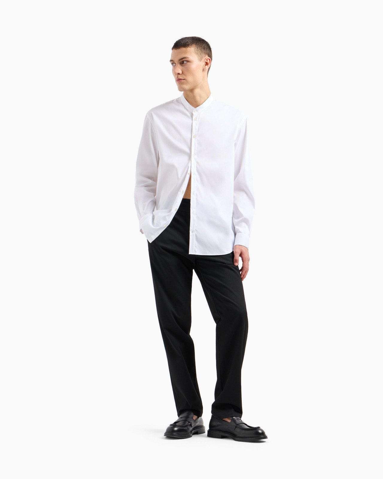 STRETCH SATIN SHIRT WITH GURU COLLAR - 2