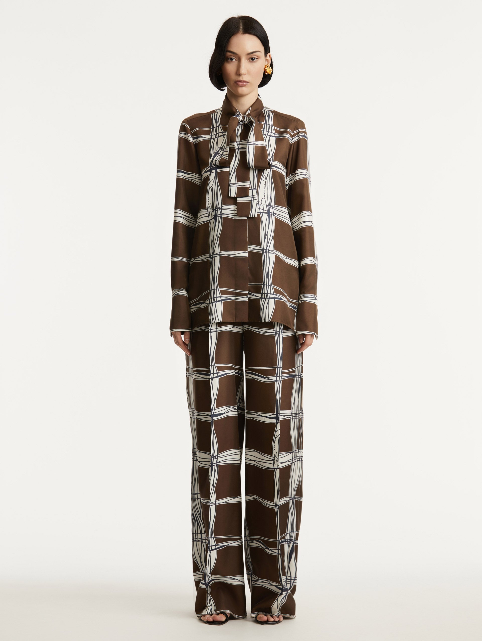 WAVY PLAID SILK TWILL BLOUSE - 3