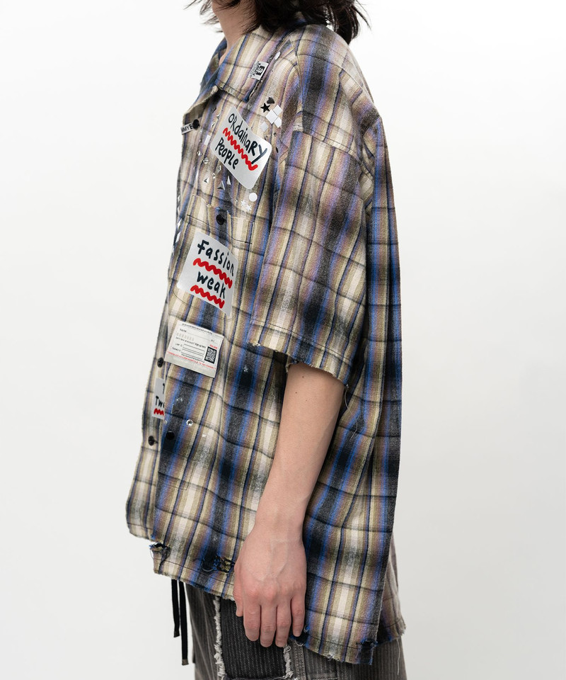 Embellished Sticker Short Sleeve Check Shirt 11