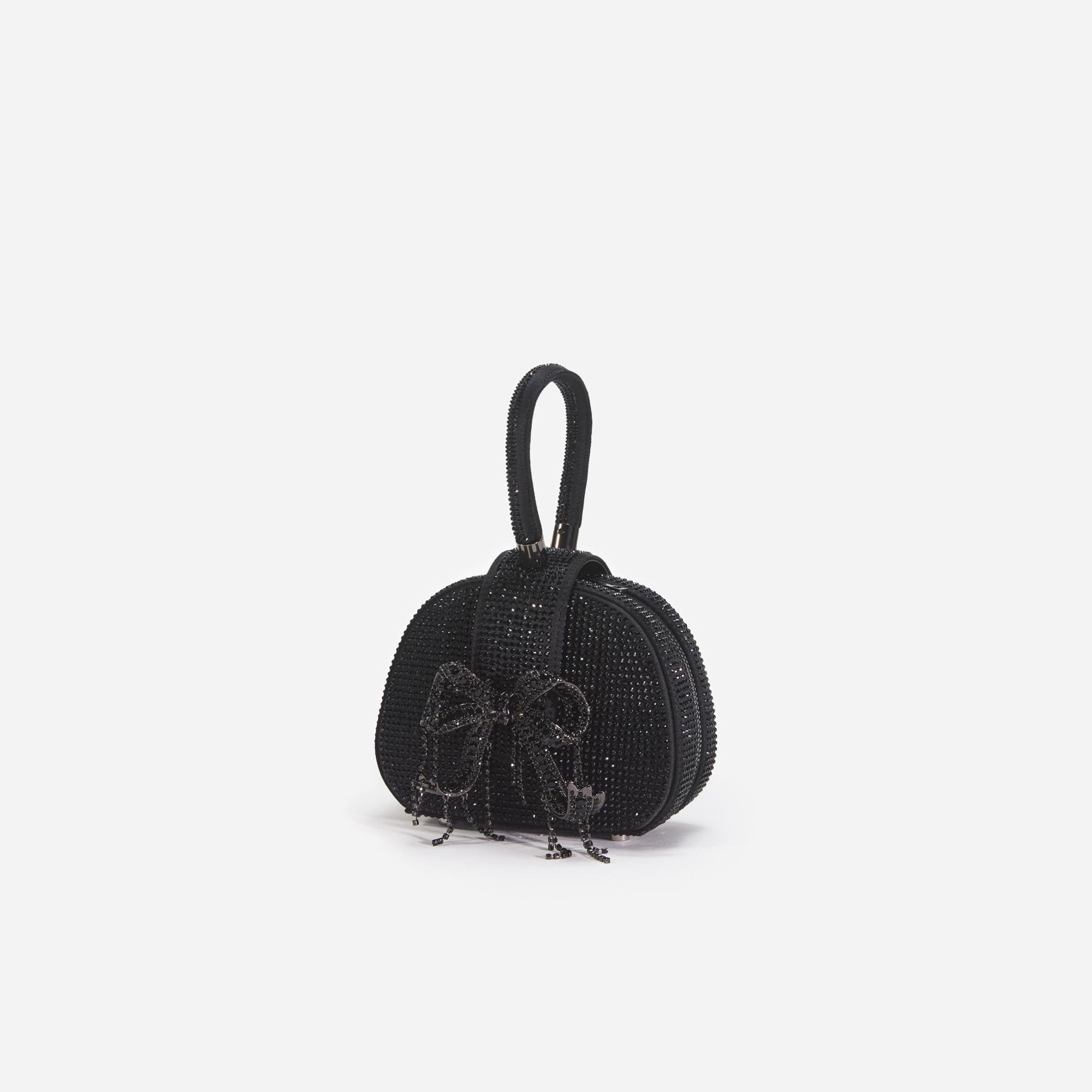 Black Rhinestone Top Handle Micro Bag - 2