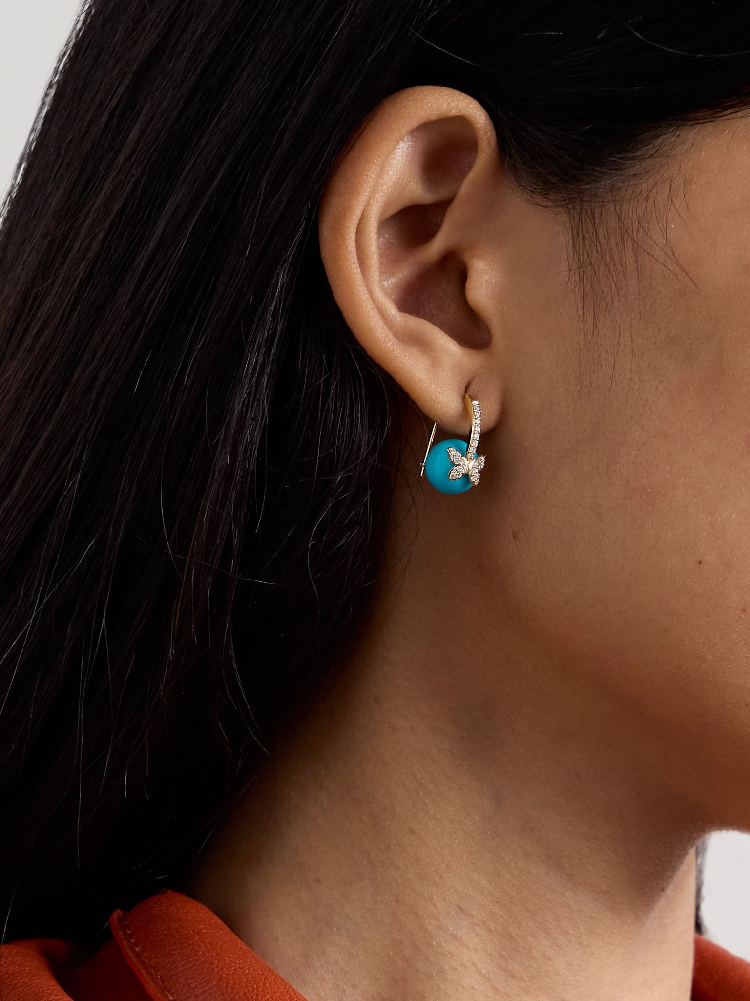 Butterfly 14-karat gold, turquoise and diamond earrings Gold - 2