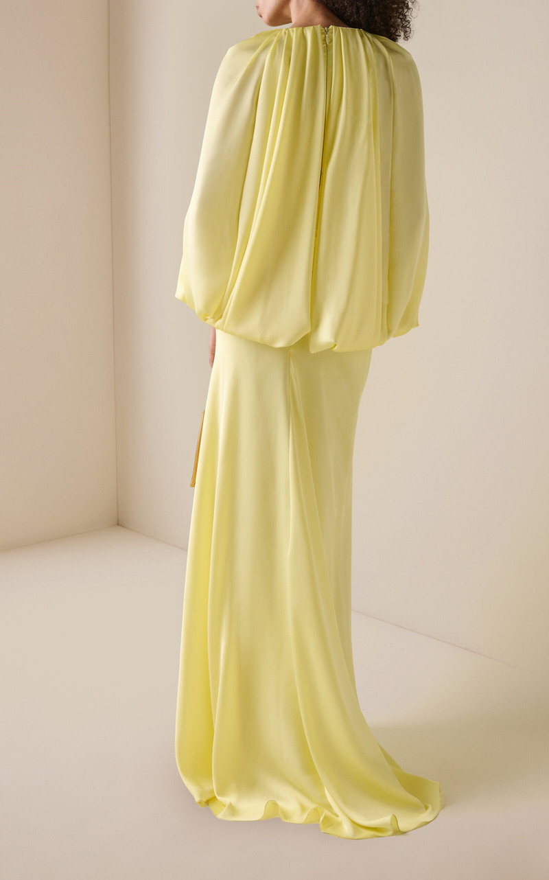 Satin Draped Maxi Cape Dress yellow 4