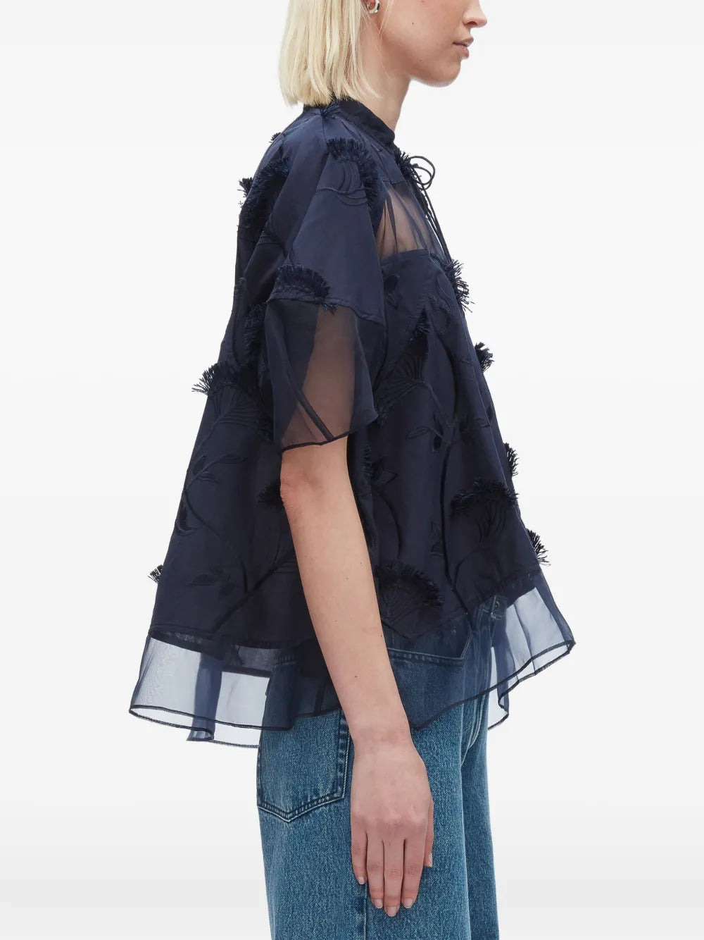 Embroidery Voile Top With Organza Combo - 4
