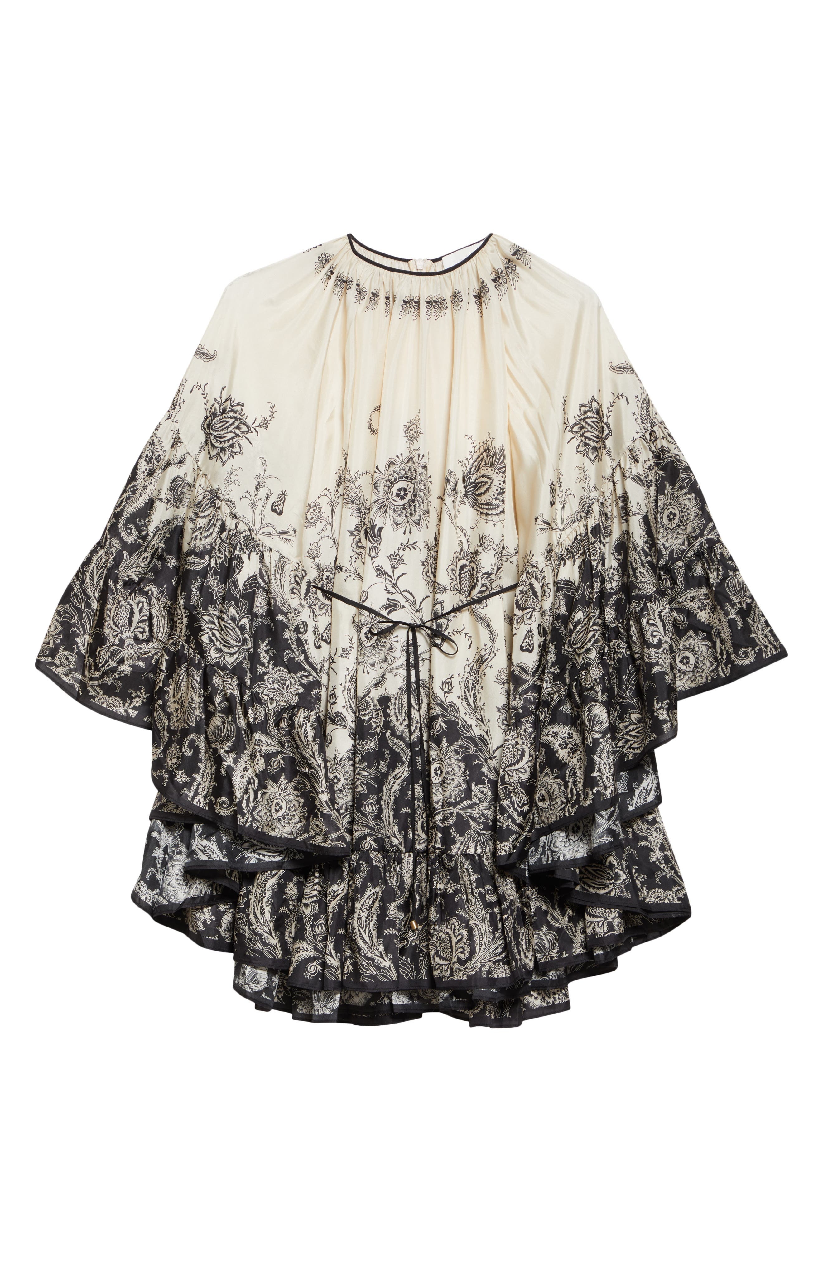 Zimmermann Rhiannon Long Sleeve Silk Habutai Lantern Minidress in Cream/Black Floral at Nordstrom - 5