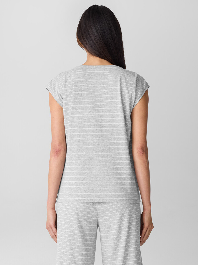 Striped Organic Cotton Jersey Henley Sleep Top 4