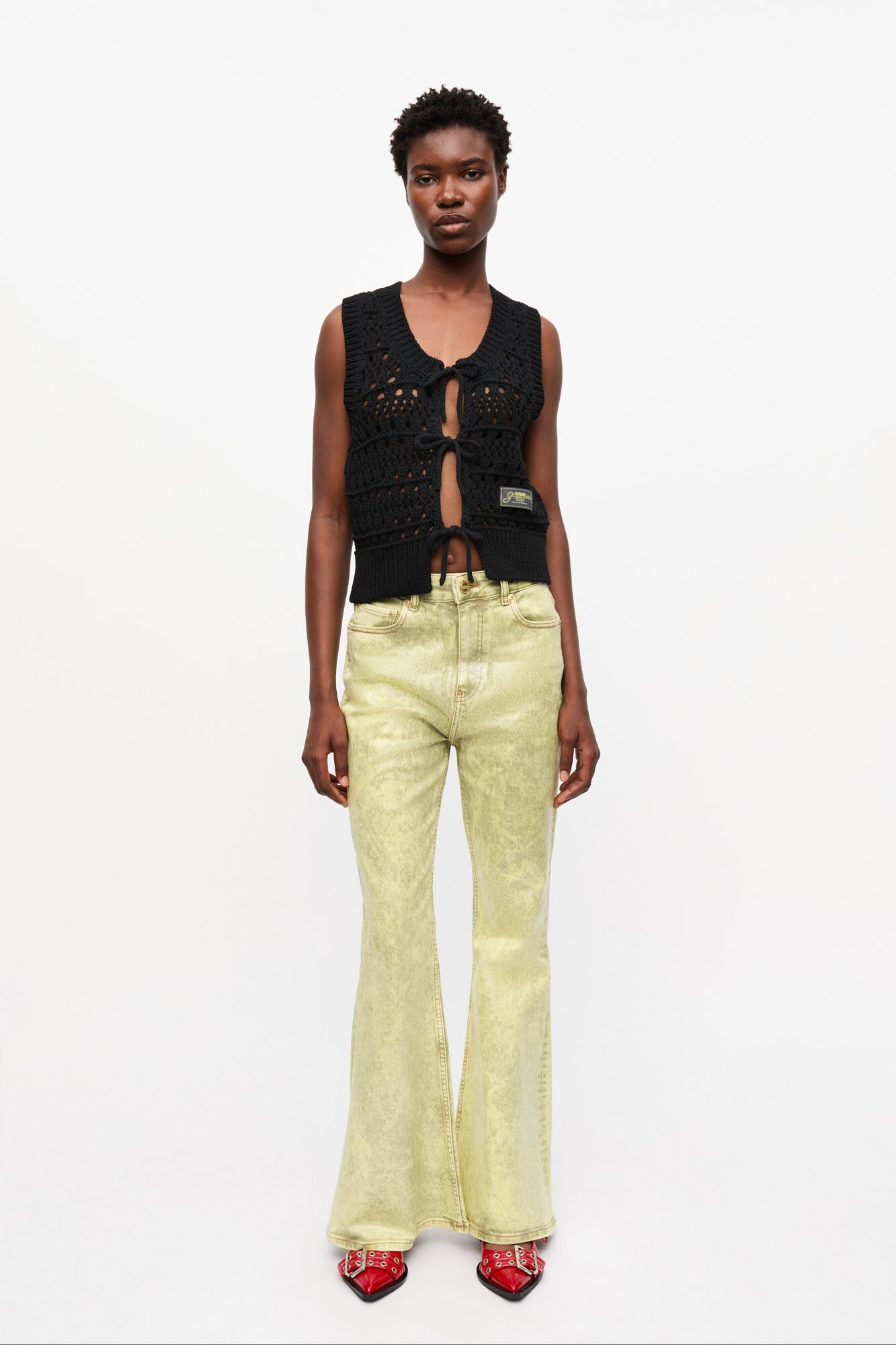 BLACK CROCHET TIE STRING VEST - 4