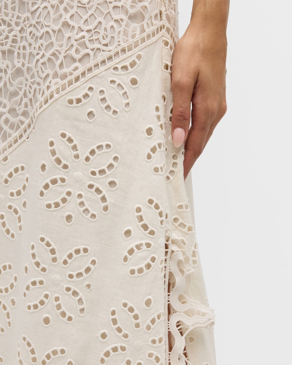 Solara Cutwork Linen Midi Skirt - 4