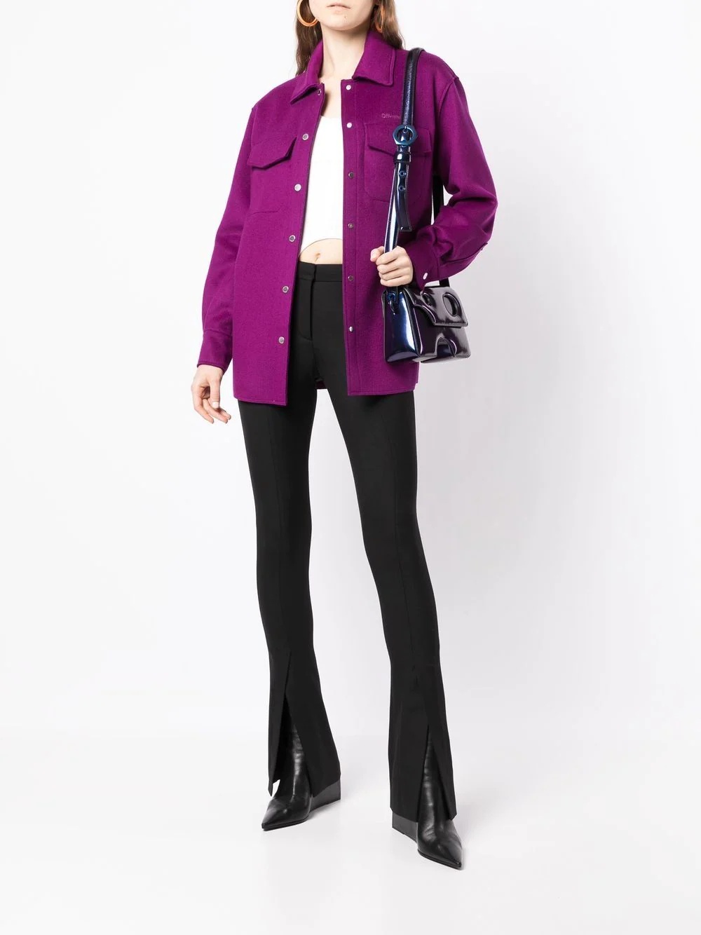 logo-embroidered shirt jacket - 2