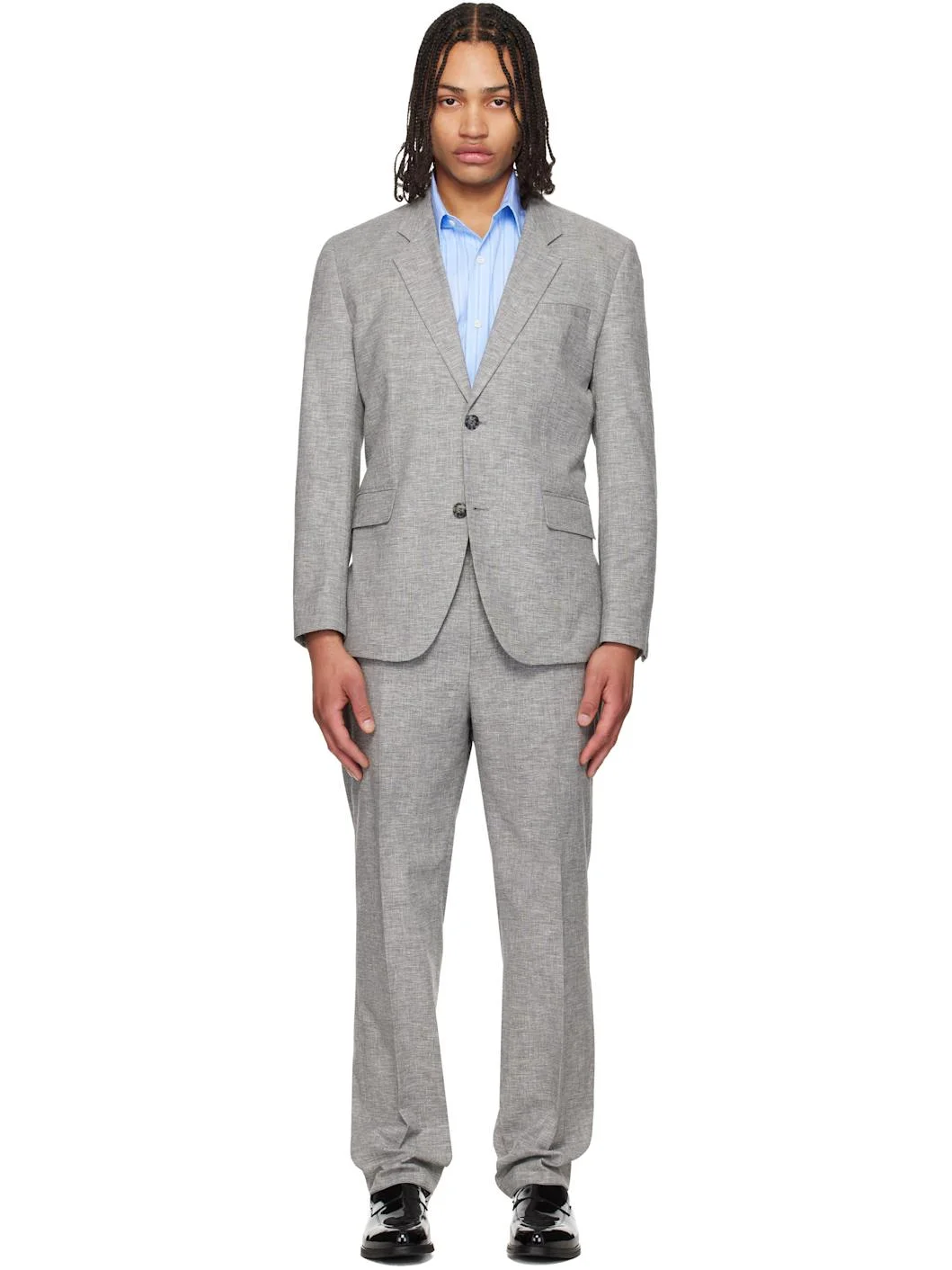 Gray Two-Piece Modern-Fit Sharkskin Suit - 1
