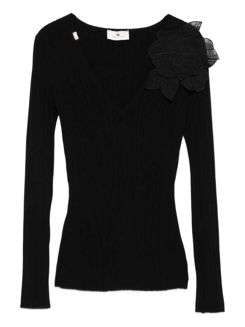 flower-embellished ribbed top 1