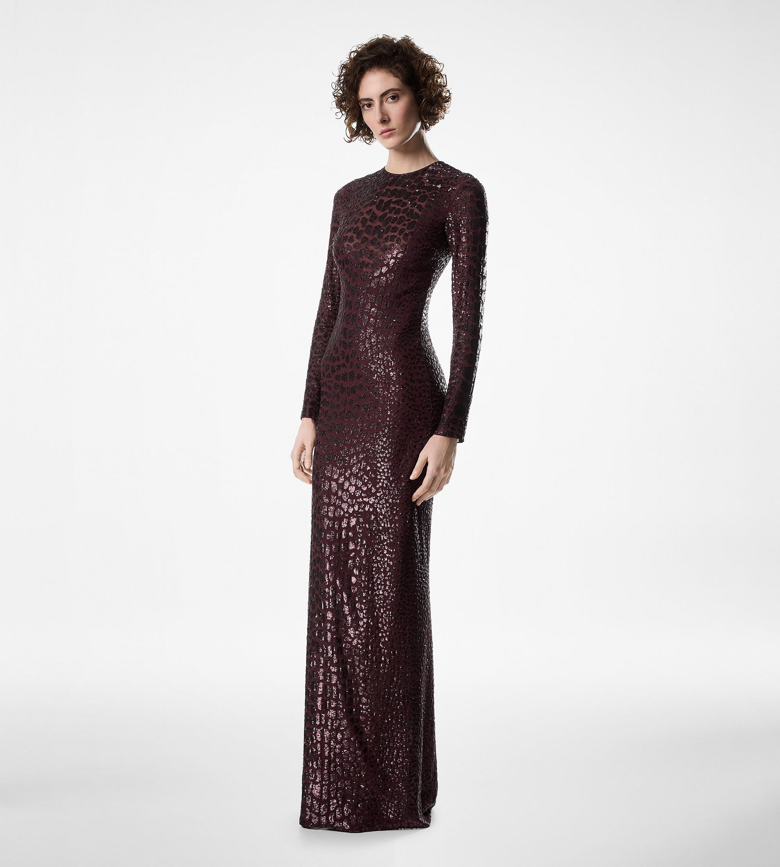 EMBROIDERED CROC EFFECT LONG SLEEVE EVENING DRESS - 3
