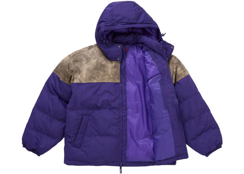 Supreme Supreme Leather Yoke Puffer Jacket Purple outlook