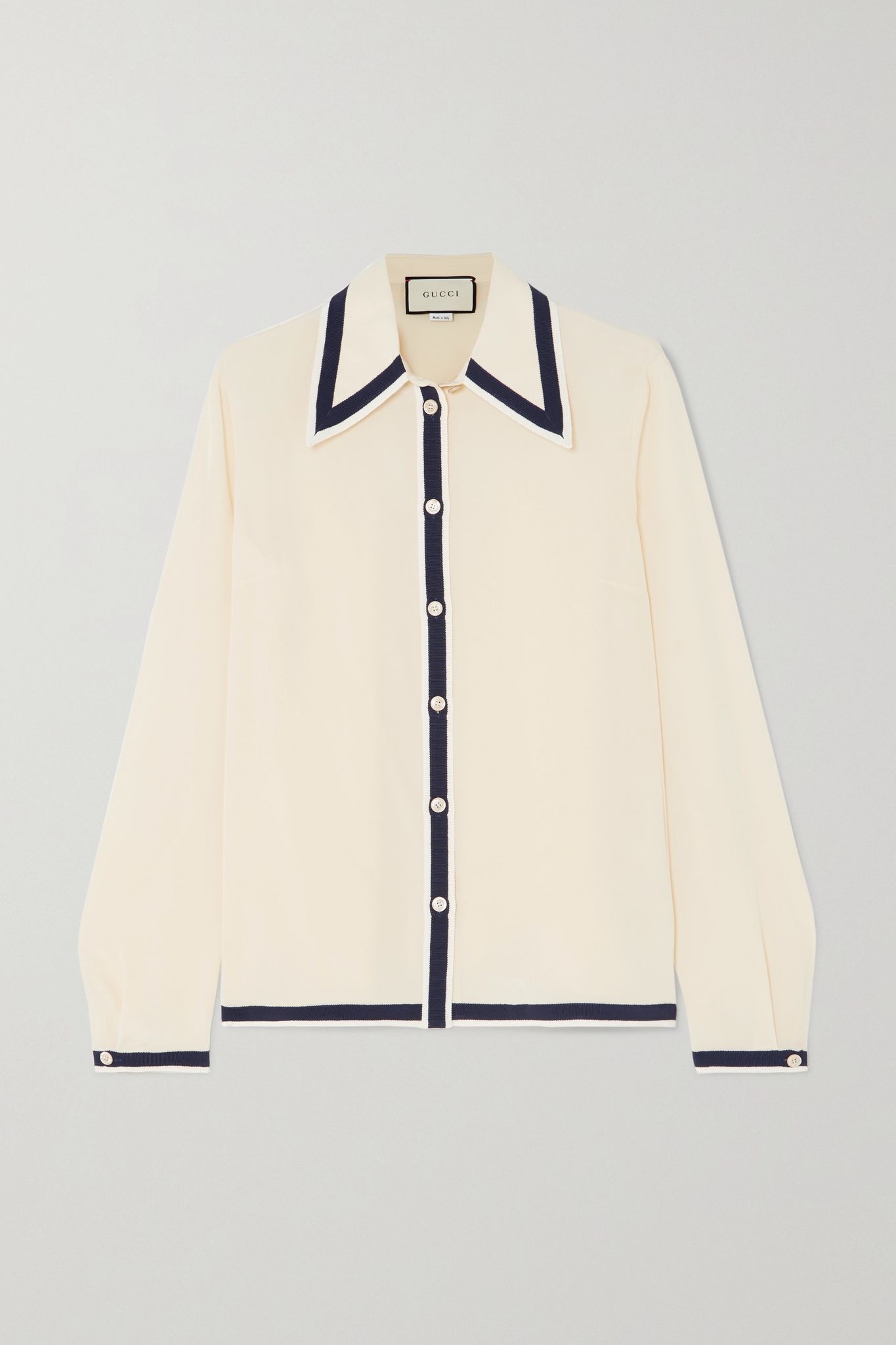 Grosgrain-trimmed silk crepe de chine shirt - 1