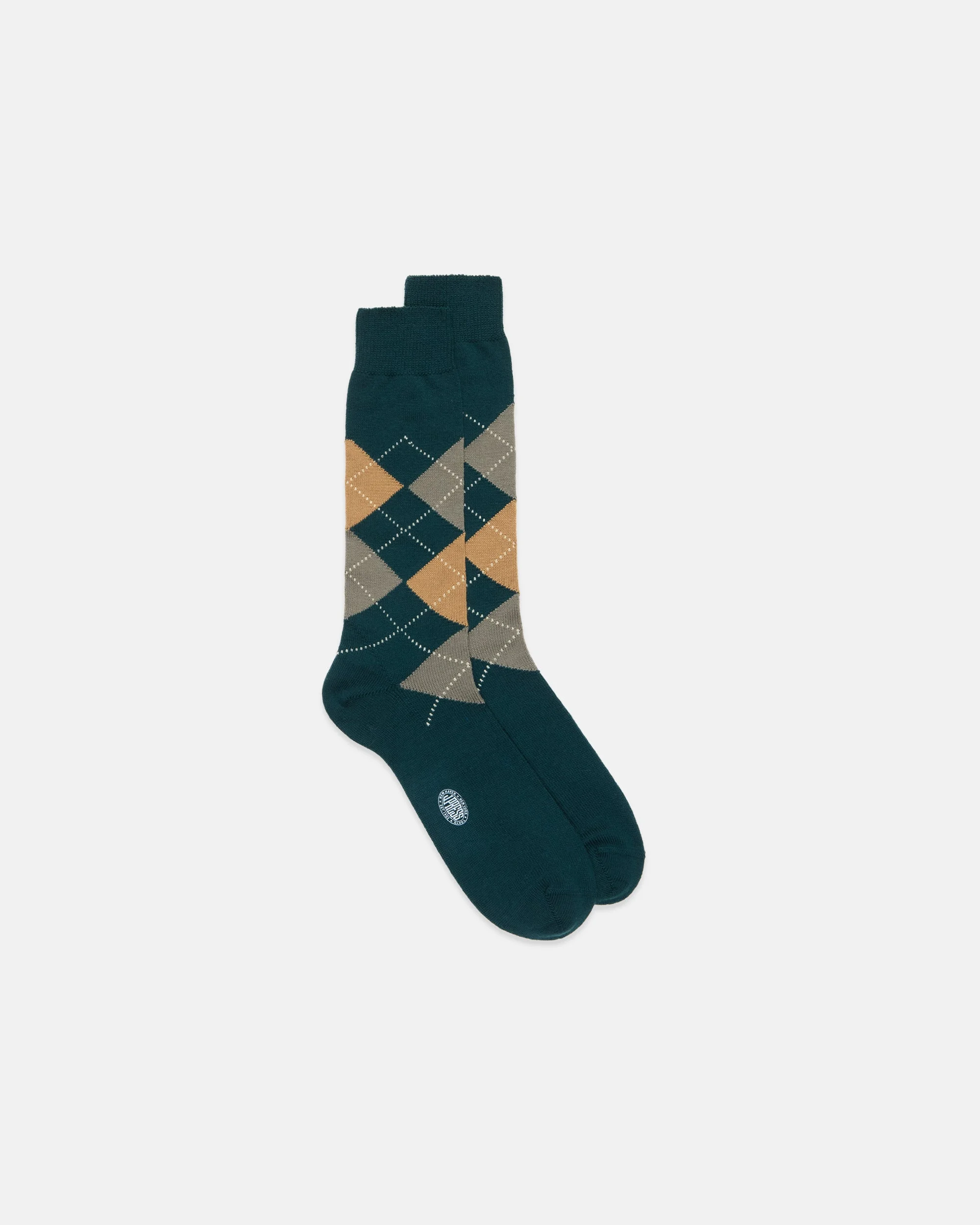 MADE-IN-ITALY ARGYLE GREEN & TAN MID-CALF WOOL SOCKS - 1