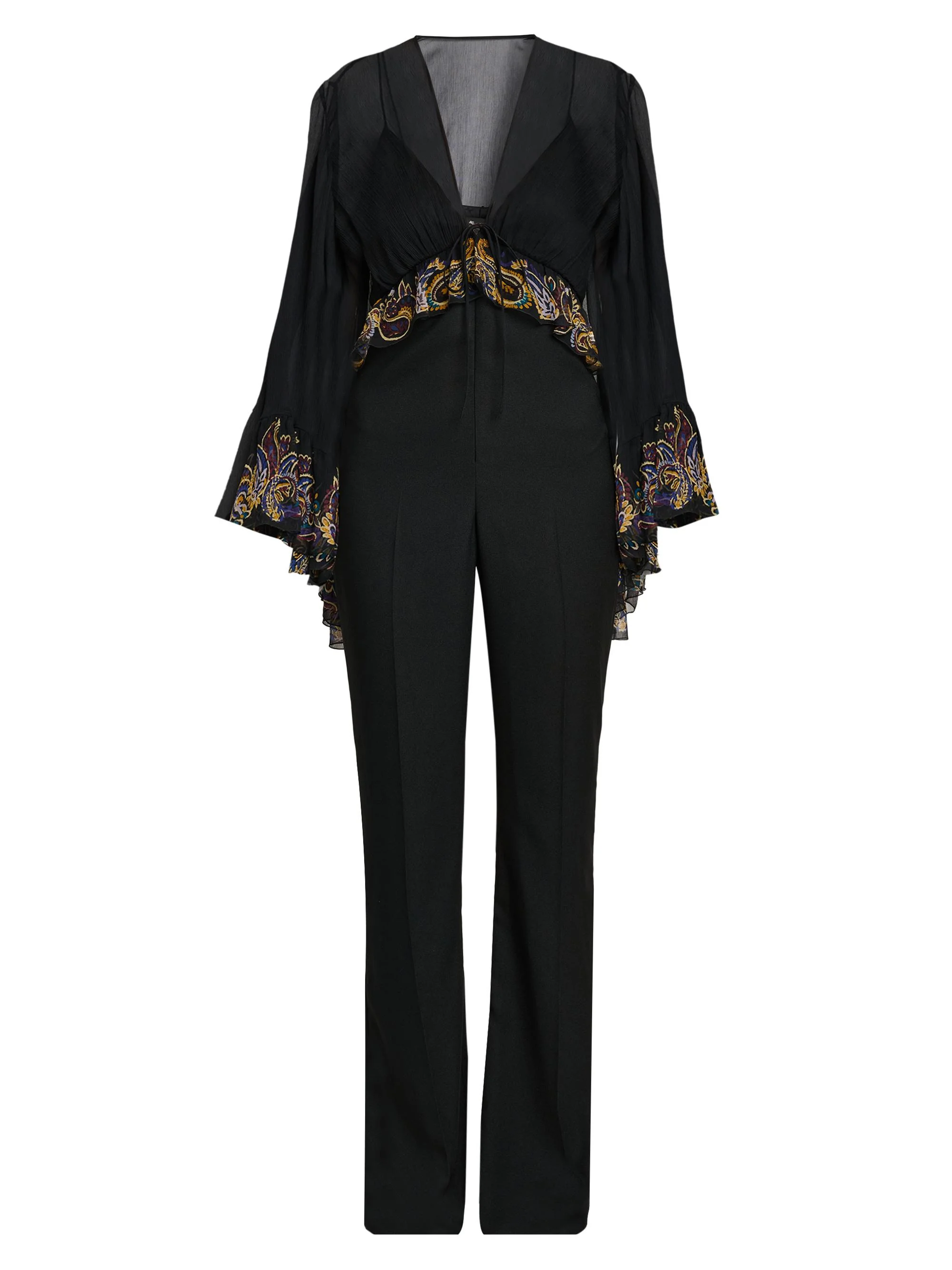 Women's Paisley Trim Cape Catsuit - Printed Black Base - 1