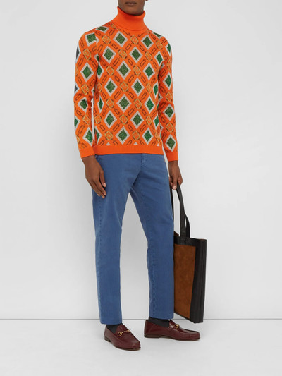 GUCCI Logo-embroidered cotton-herringbone trousers outlook