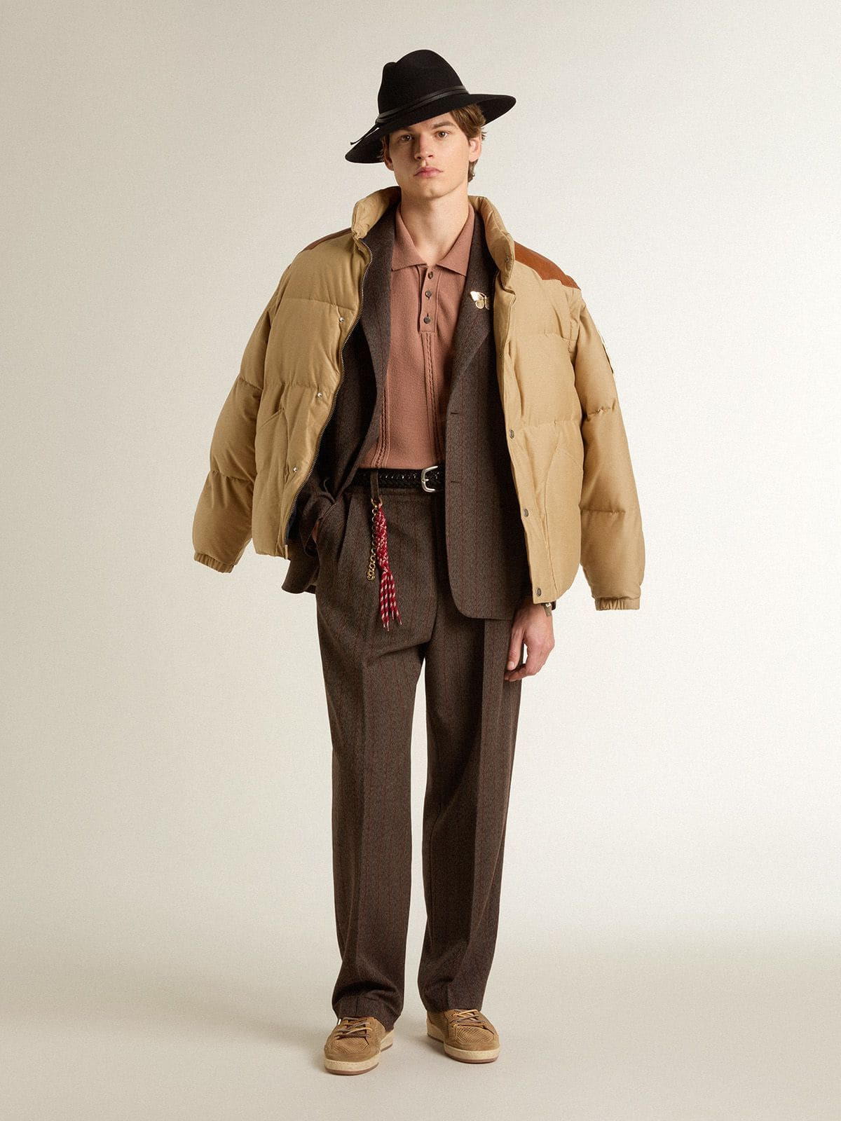 Beige bomber jacket with leather and patch details - 3
