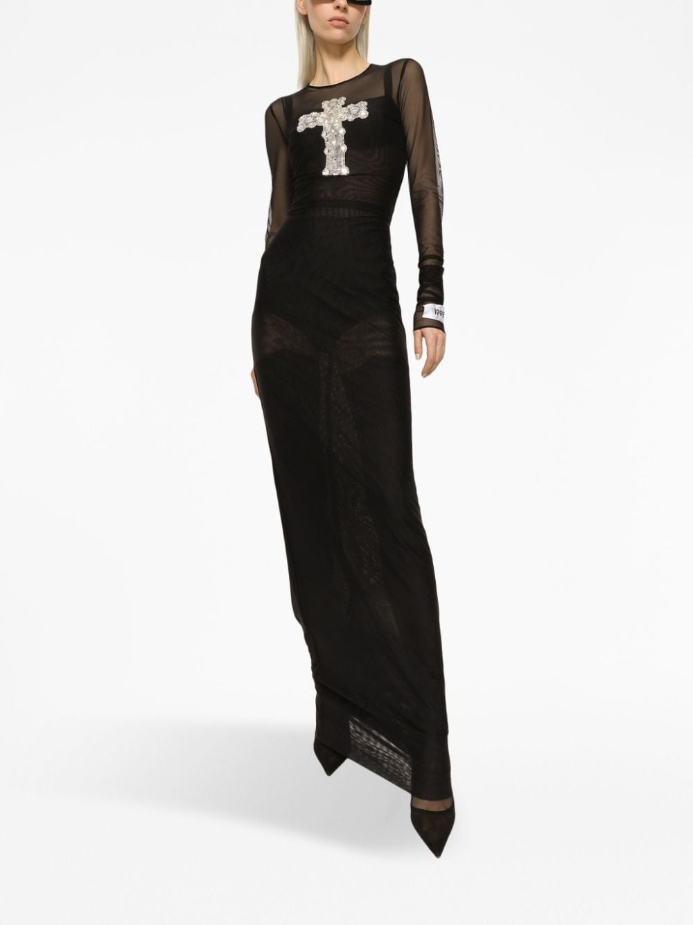 cross-embellished tulle long dress - 2