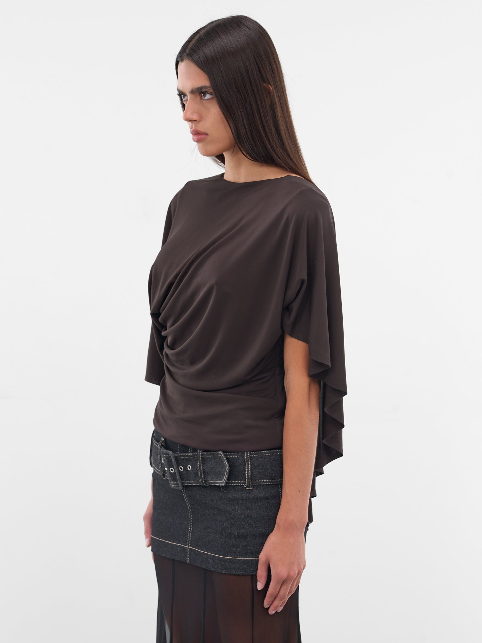 Brown Fluted Jersey Top - 2