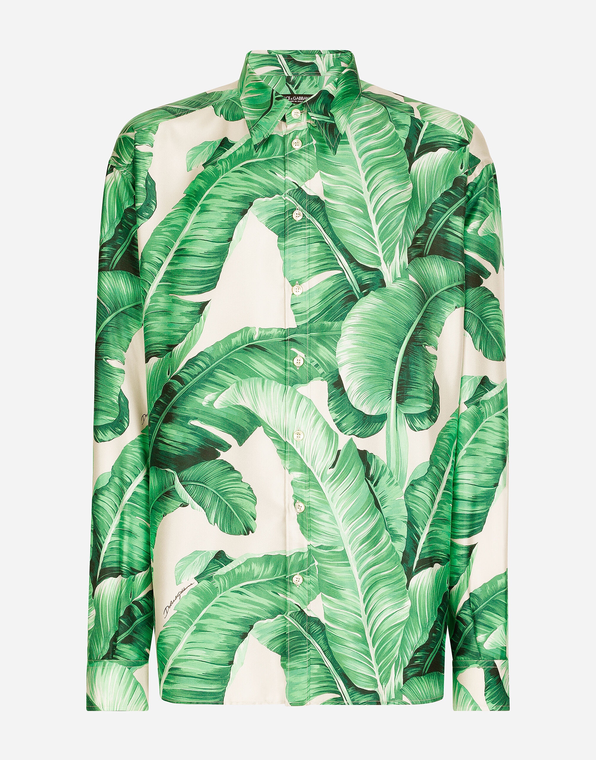 Oversize silk shirt with banana-tree print - 1
