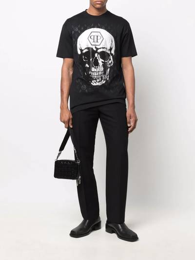 PHILIPP PLEIN gem-embellished skull logo-graphic T-shirt outlook