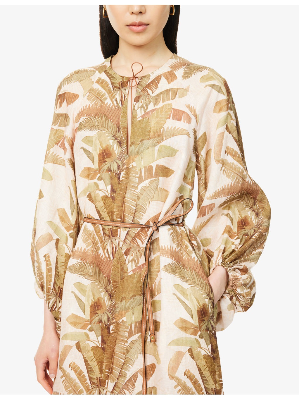 Ascension Balloon-Sleeves Linen Midi Dress - 5