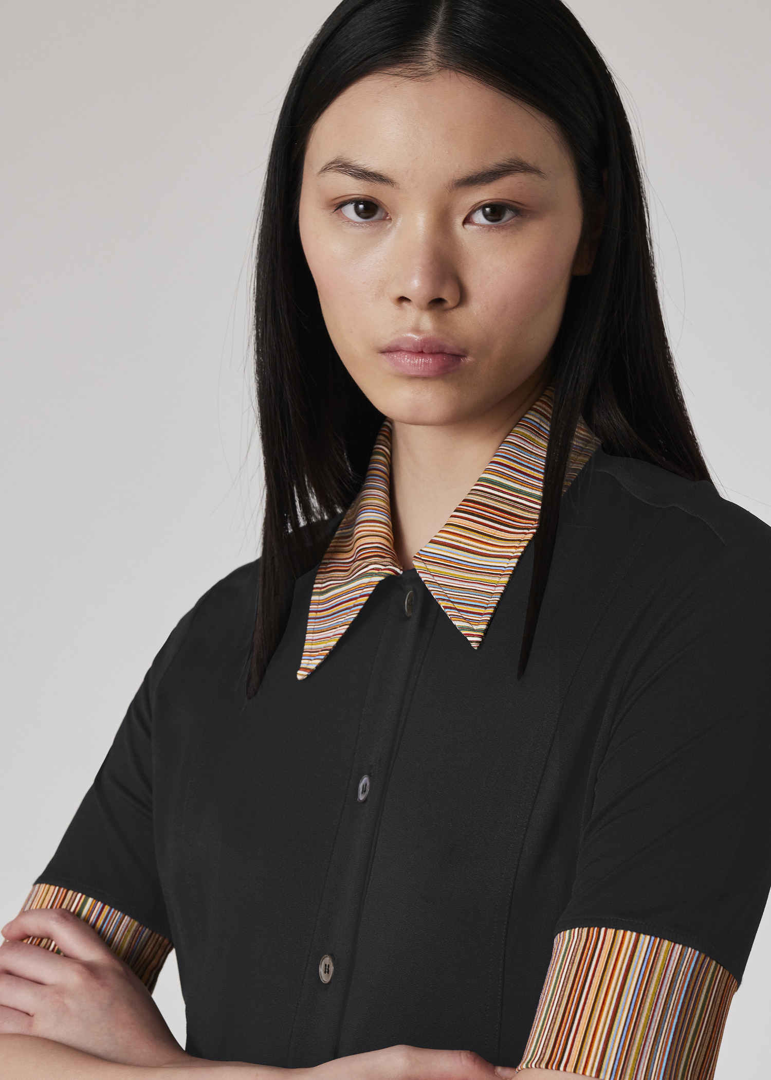 Women's Black 'Signature Stripe' Collar Dress - 4