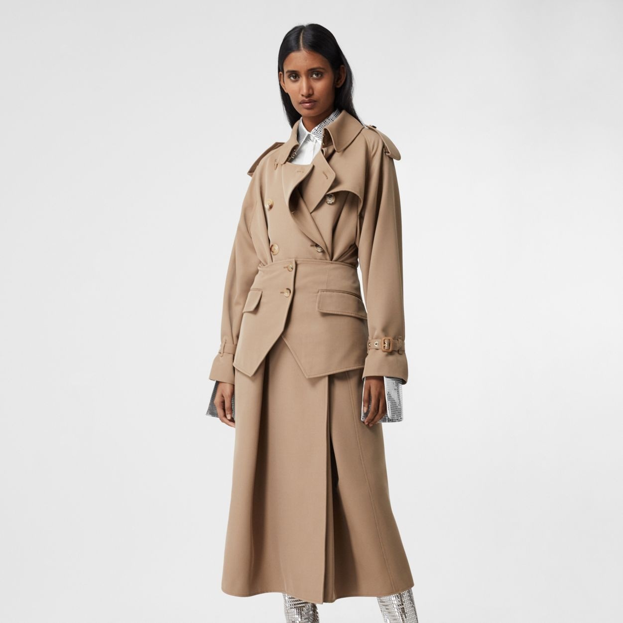 Basque Detail Technical Wool Gabardine Trench Coat - 5