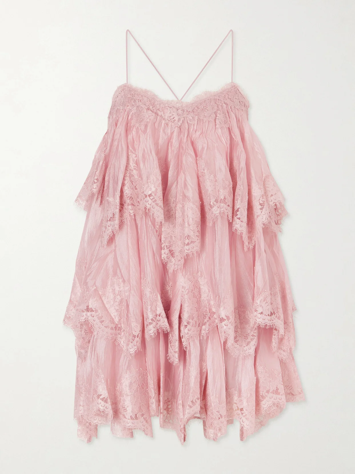 Ophelia Lace-trimmed Crinkled-satin Mini Dress - 1