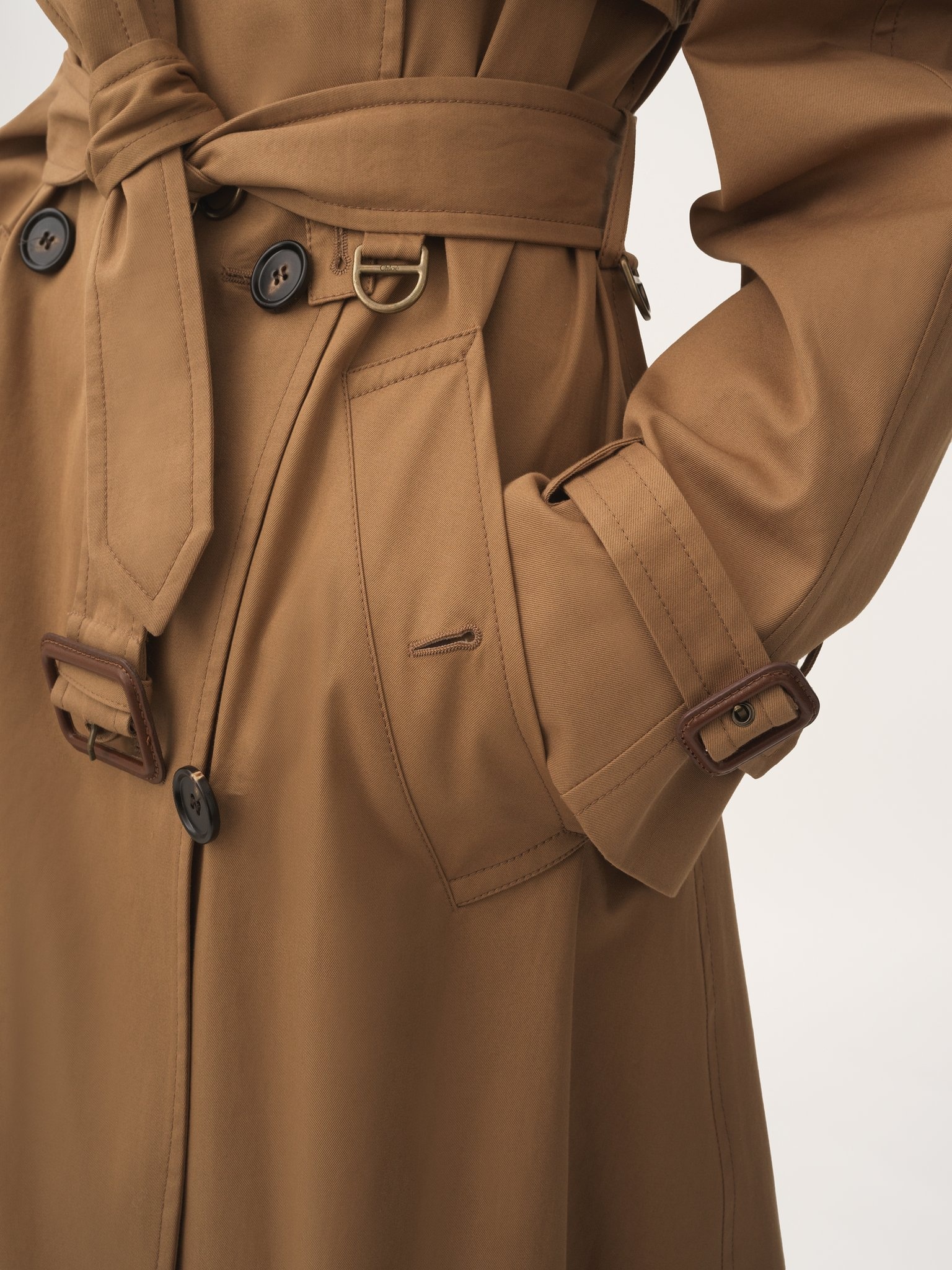 LONG TRENCH COAT IN COTTON GABARDINE - 7