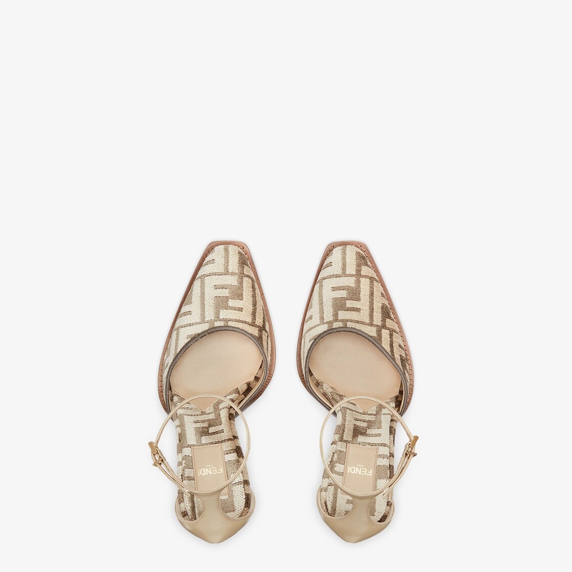 Beige, high-heeled FF chenille court shoes - 4