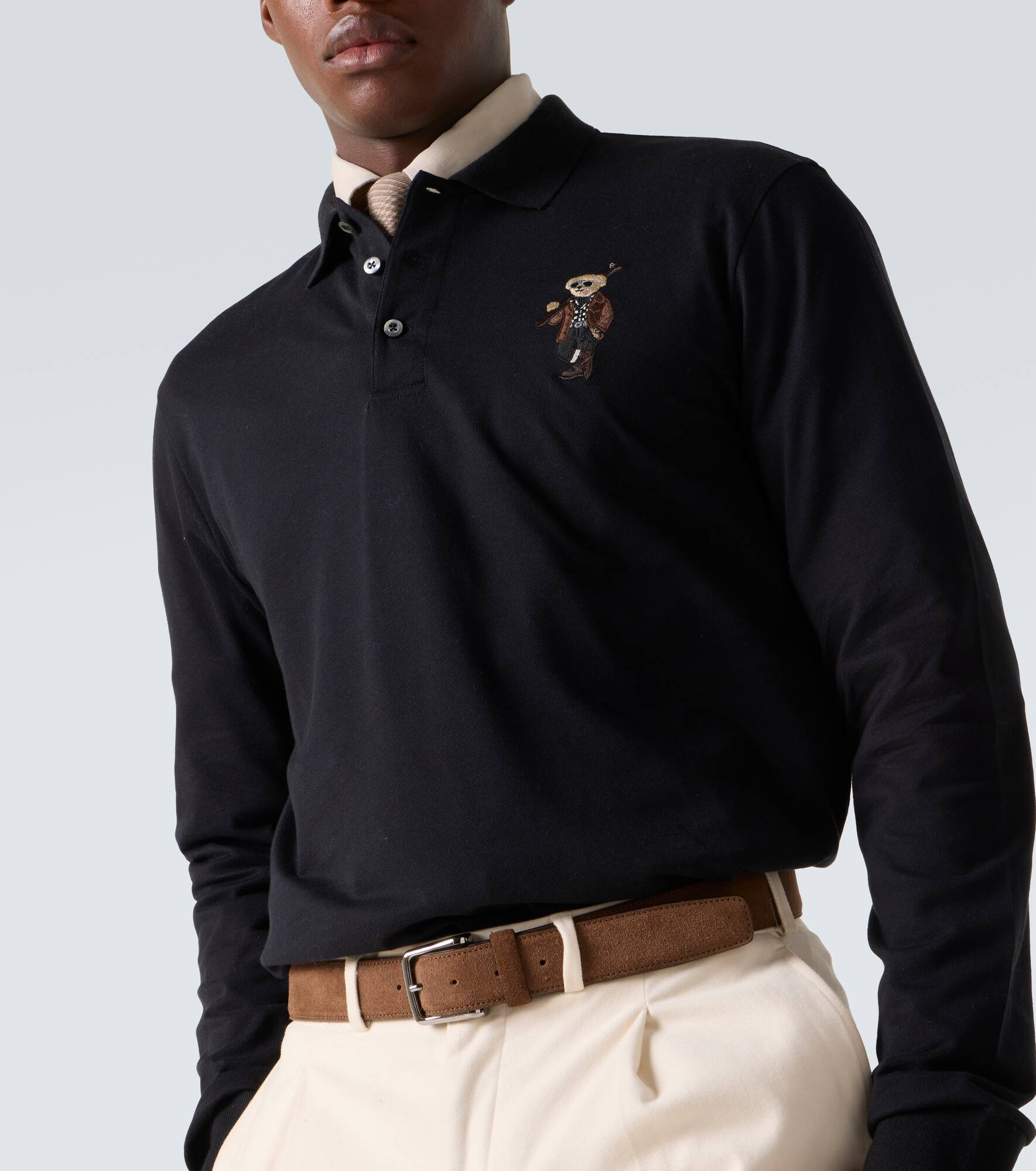 Embroidered cotton and cashmere polo shirt - 5