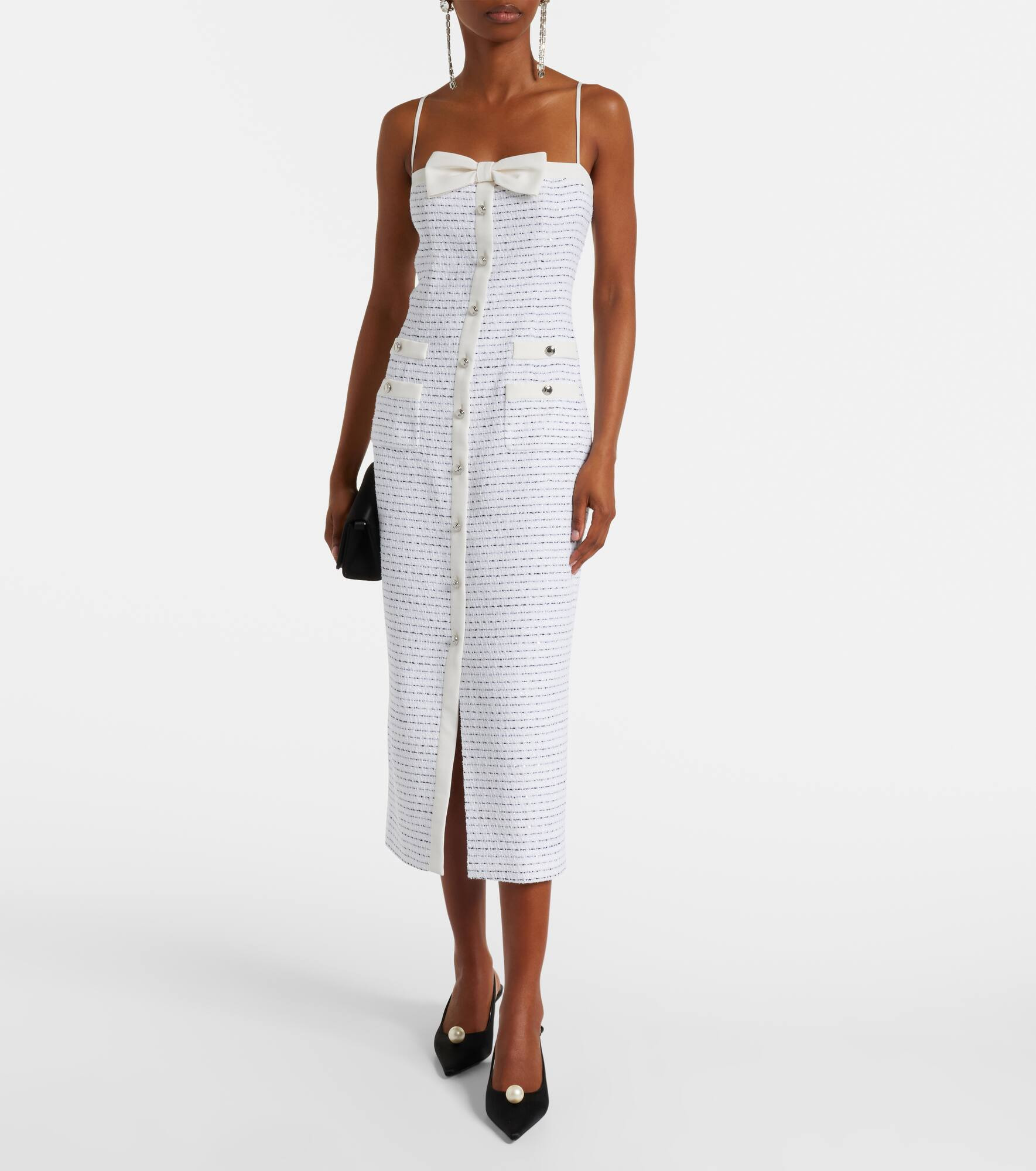 Bow-detail striped tweed midi dress - 2