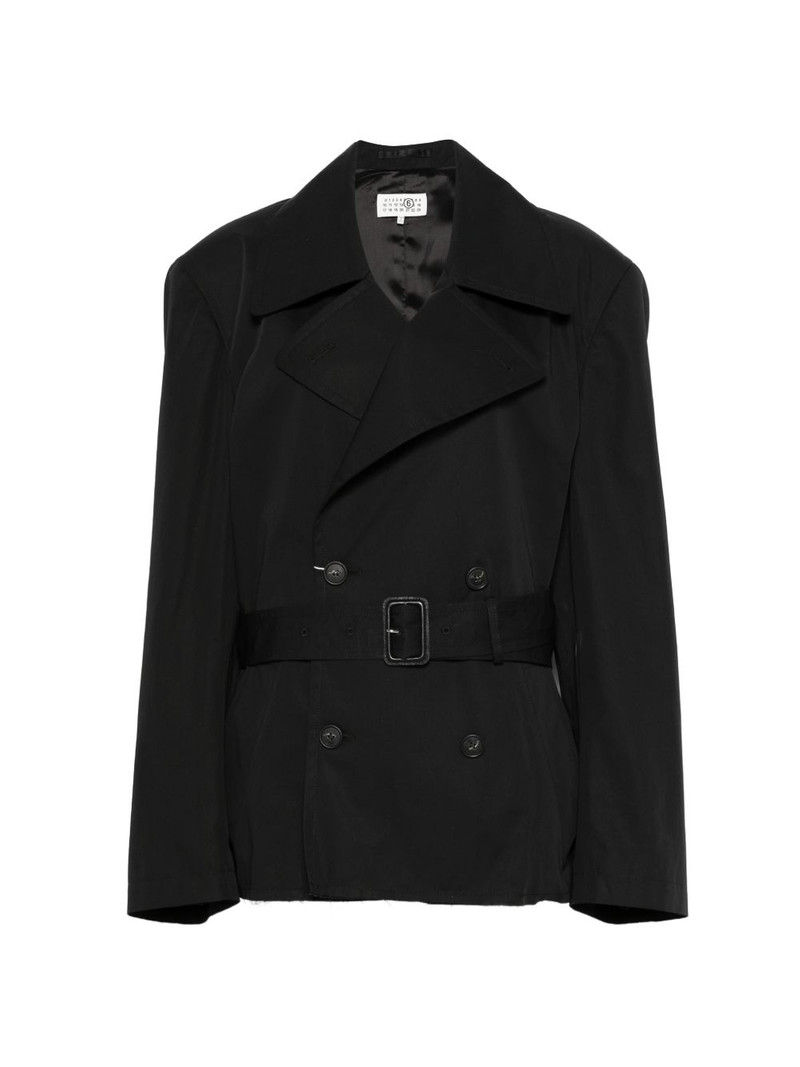 buttoned belted trench coat 1