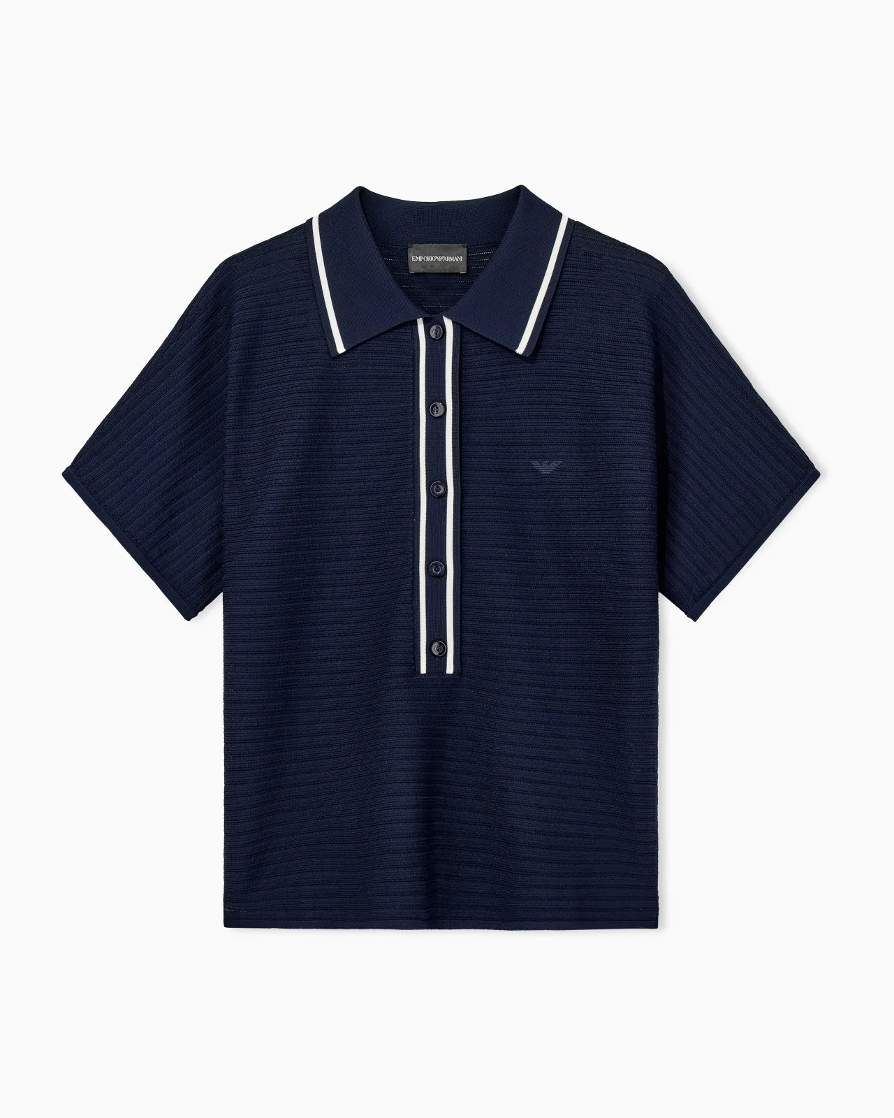 POLO SHIRT IN TEXTURED VISCOSE WITH CONTRAST STRIPED TRIM - 1