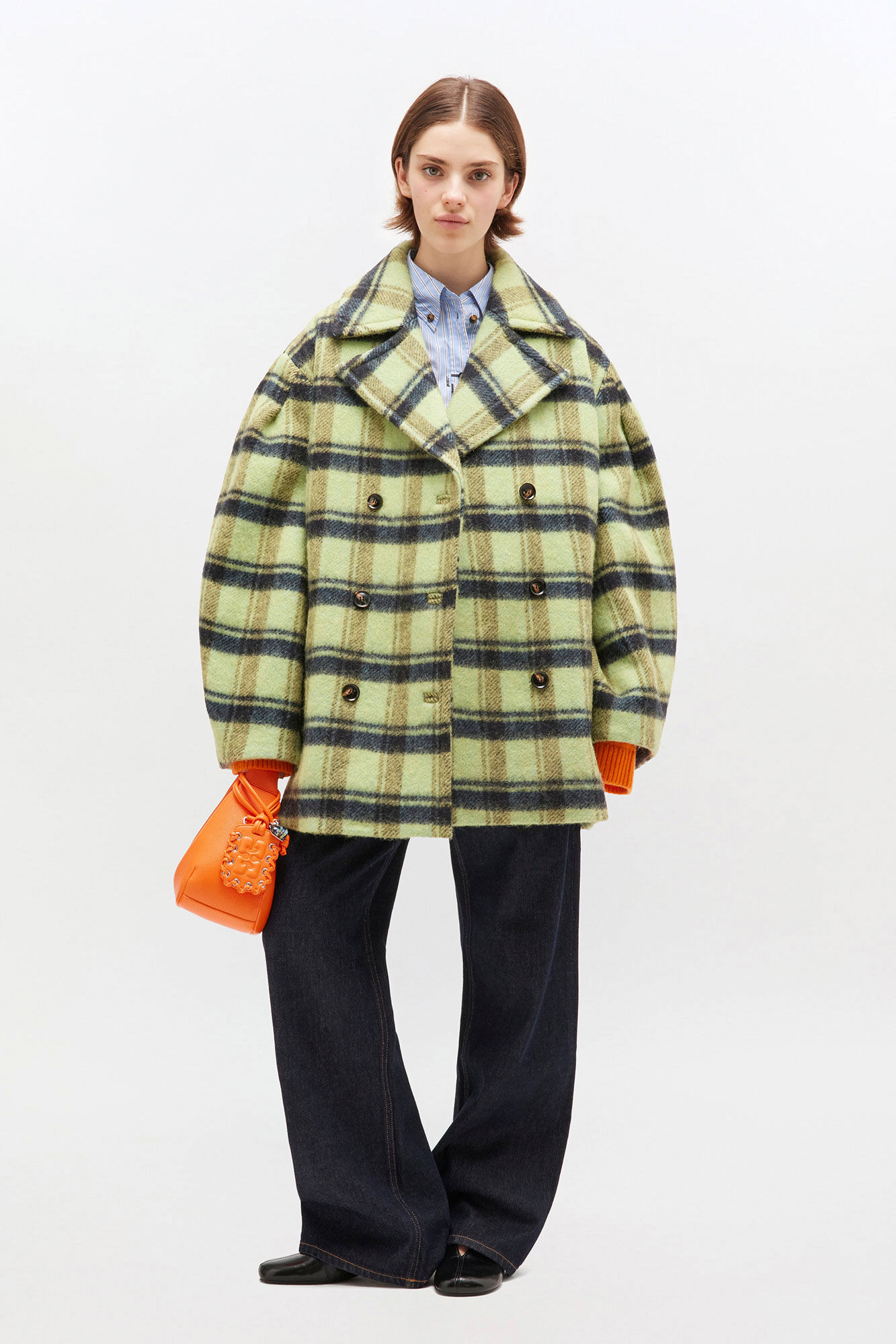 BRUSHED WOOL CHECK MIDI COAT - 2