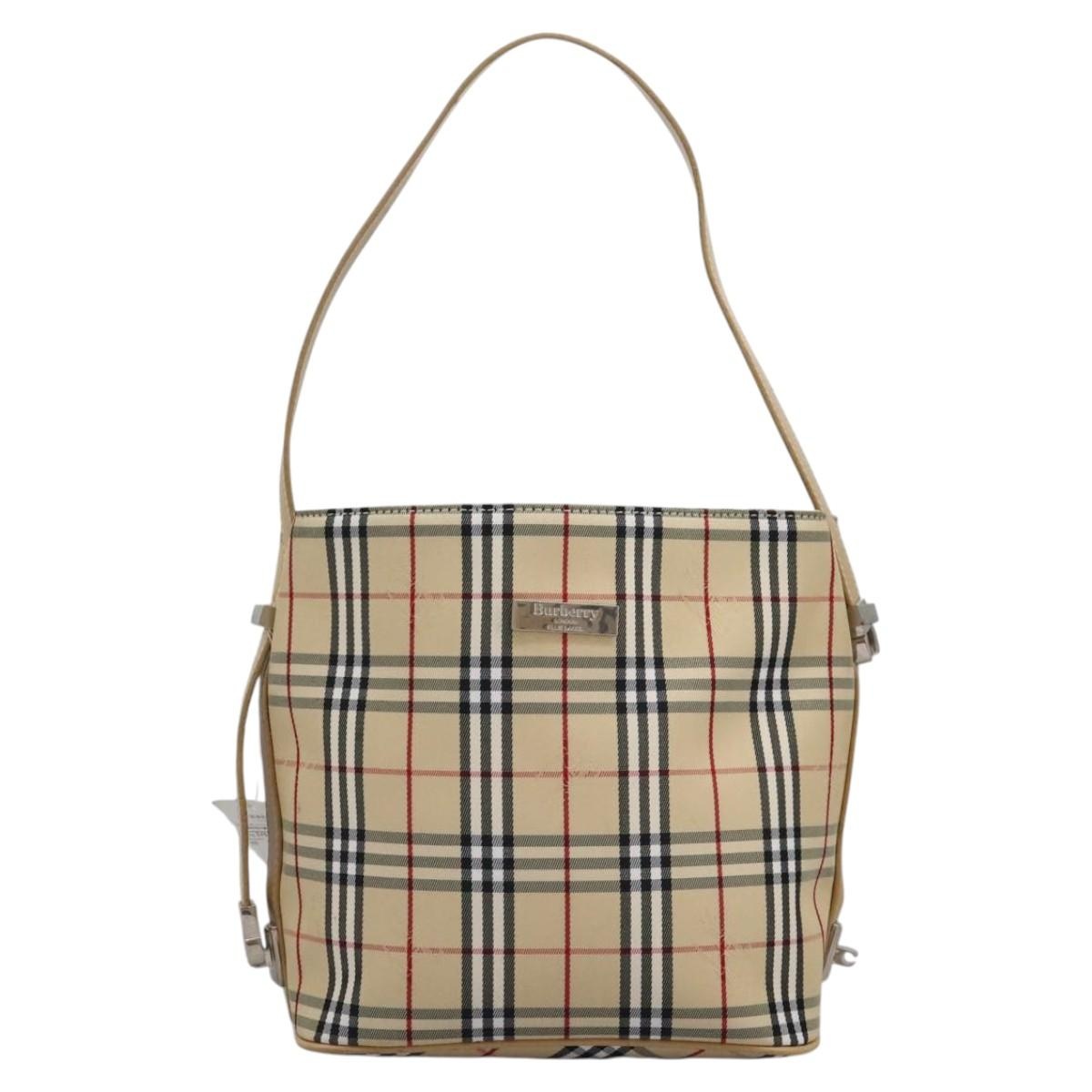 Burberry Nova Check Blue Label Shoulder Bag Canvas Beige Silver - 13