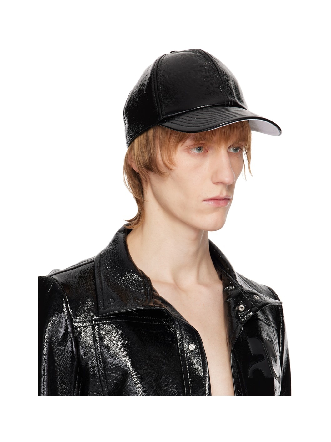 Black Faux-Leather Logo Cap - 2