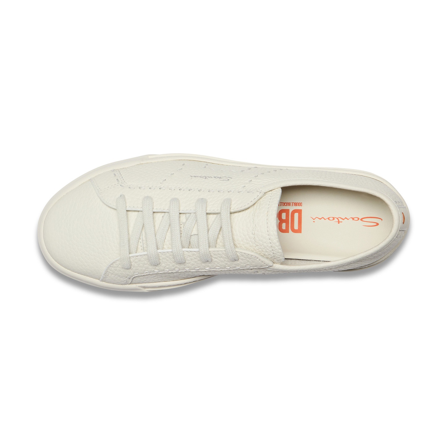 Men's white tumbled leather Double Buckle Sneaker - 5