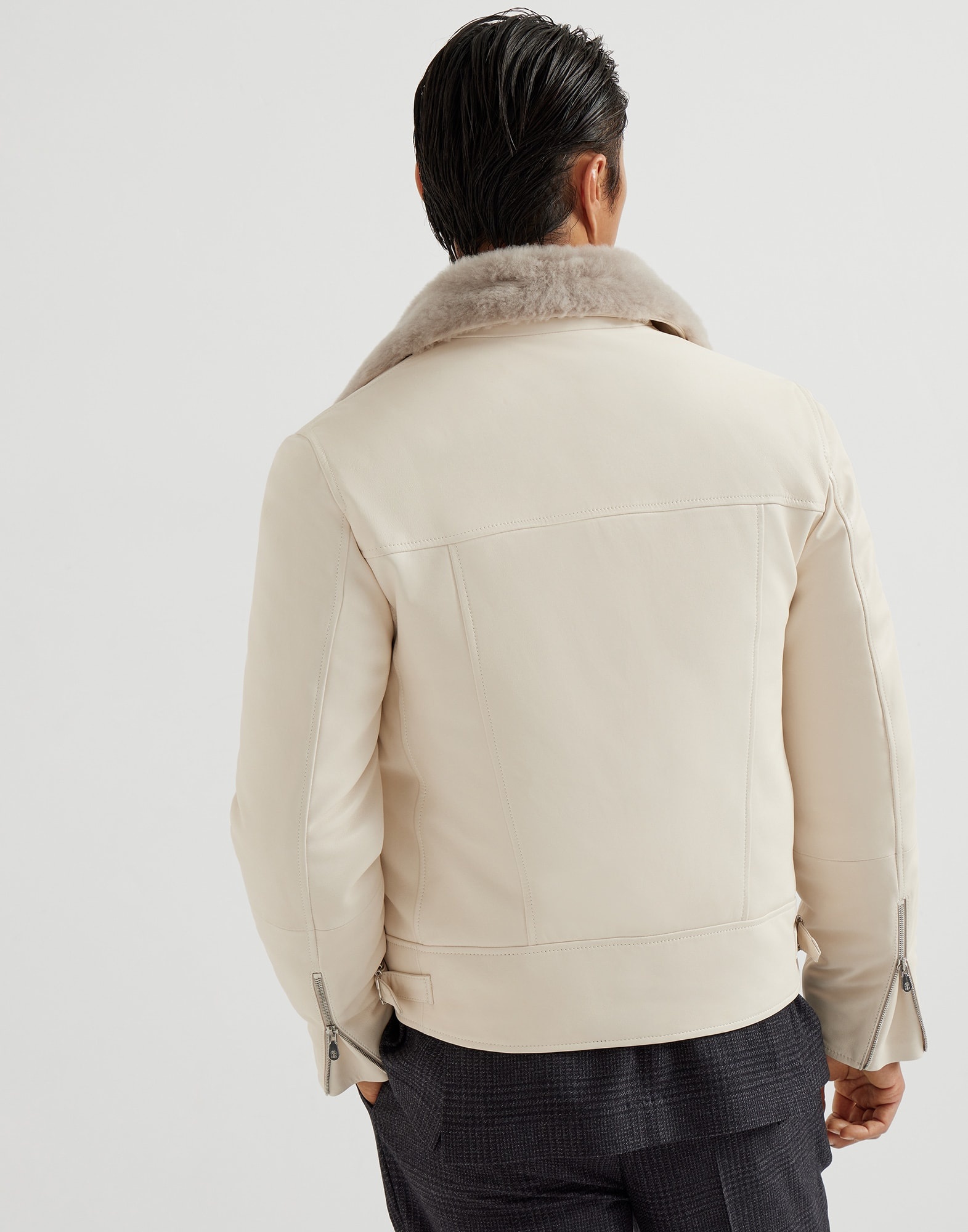 Nappa leather biker jacket with Thermore® padding and detachable shearling collar - 2