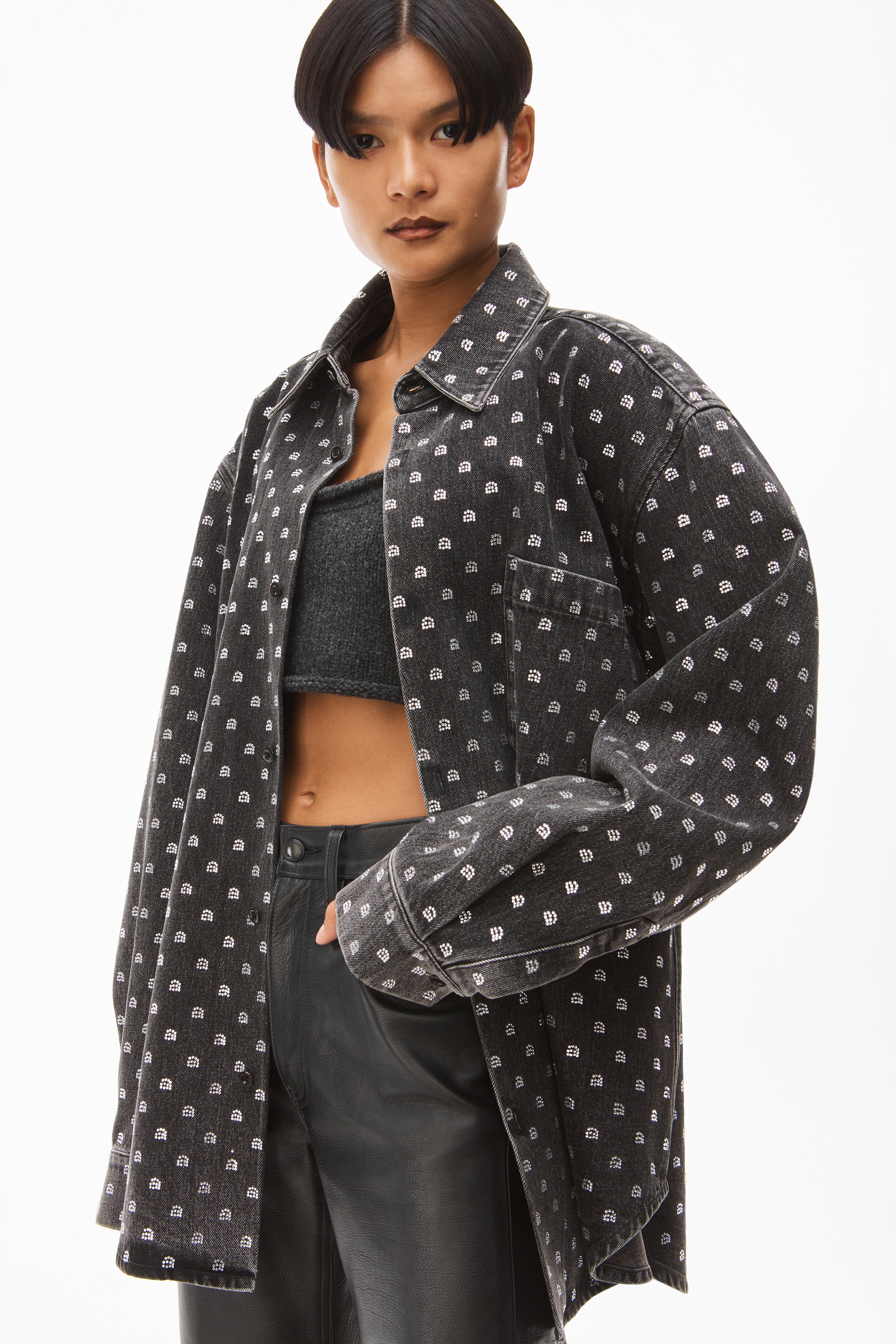 CRYSTAL A UNISEX OVERSIZED DENIM SHIRT - 3