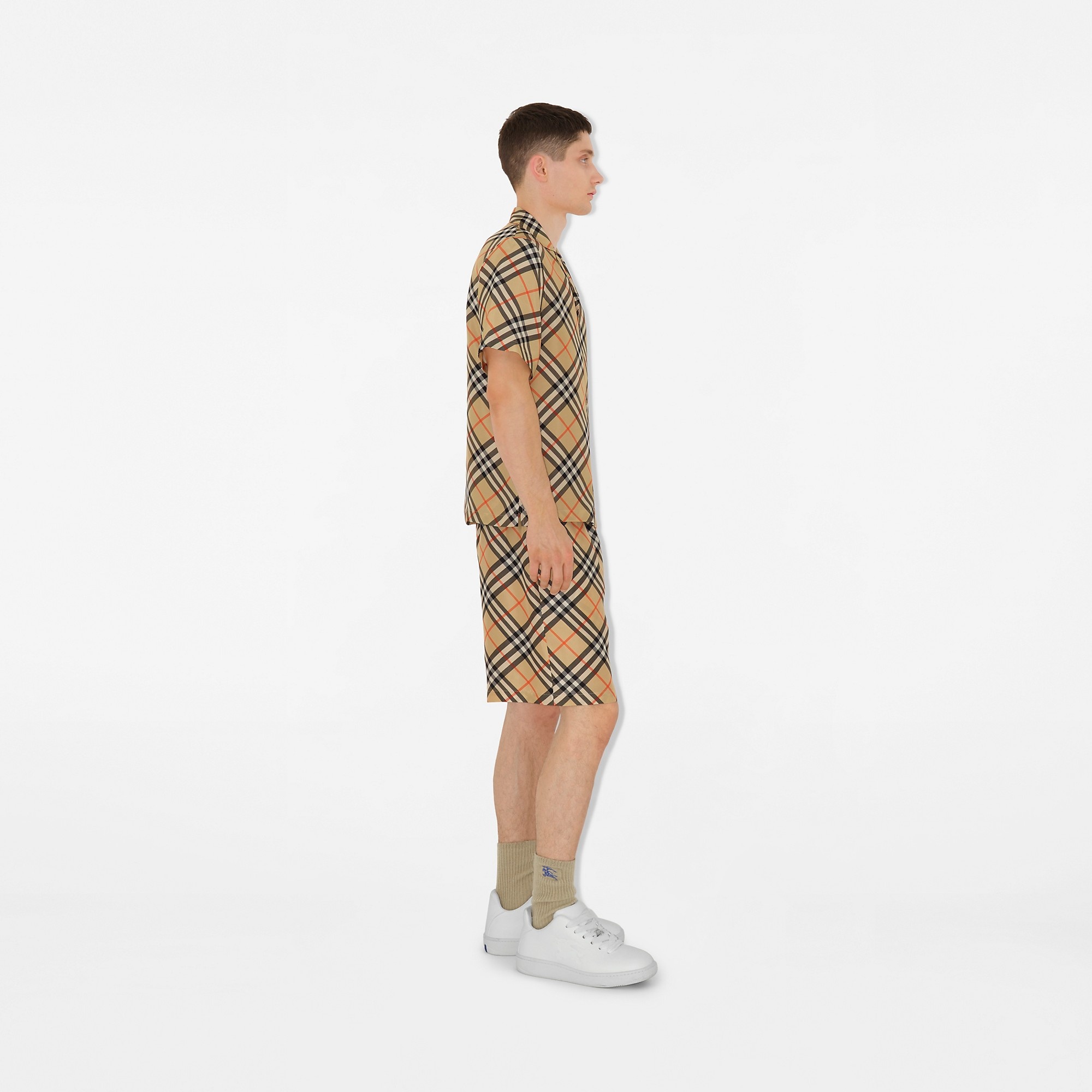 Oversized Check Silk Shirt - 3