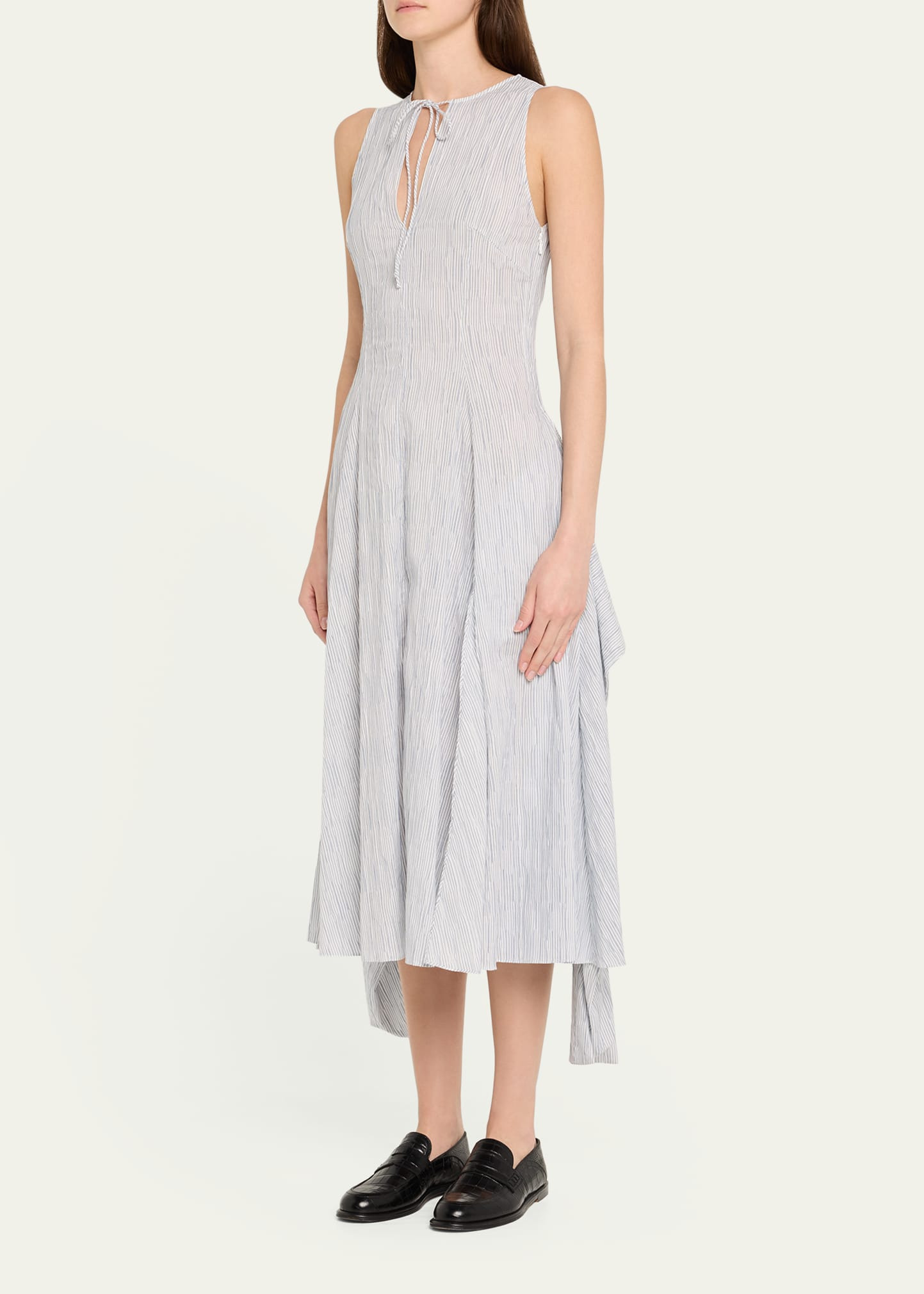 Striped Keyhole Tie-Front Dress - 4
