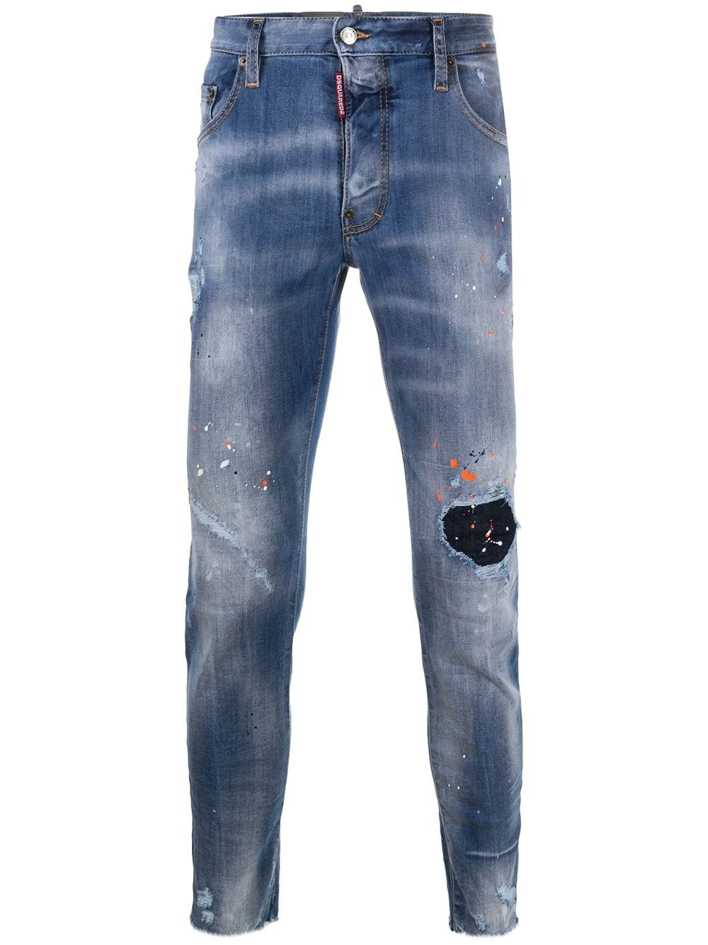 splatter-print distressed-finish skinny jeans - 1