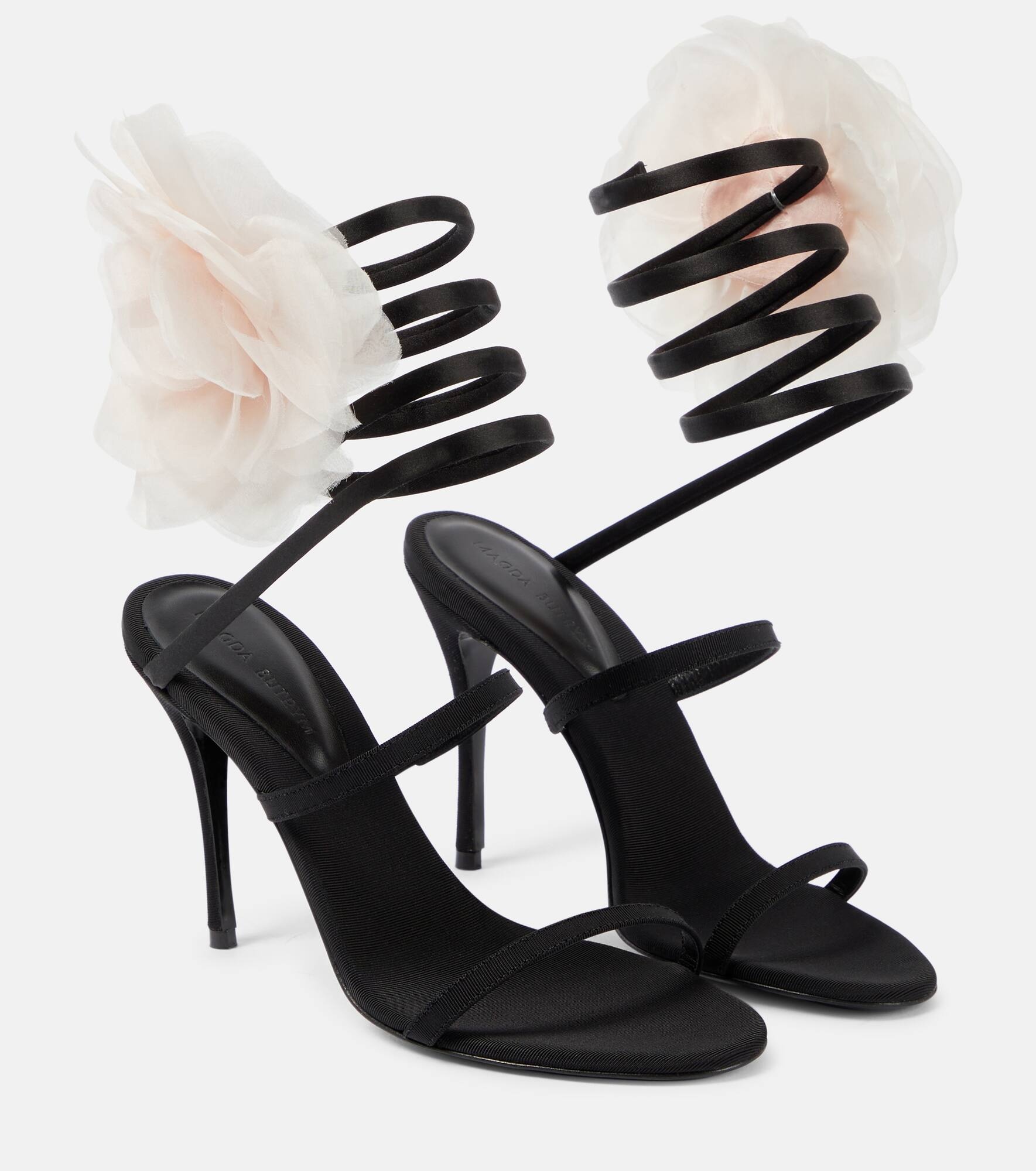 Floral-appliqué satin sandals - 1