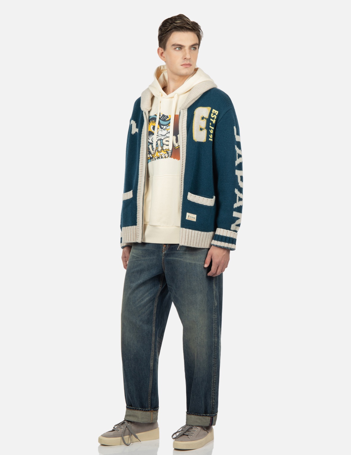 DARUMA INTARSIA-KNIT ZIP-UP SWEATER - 4