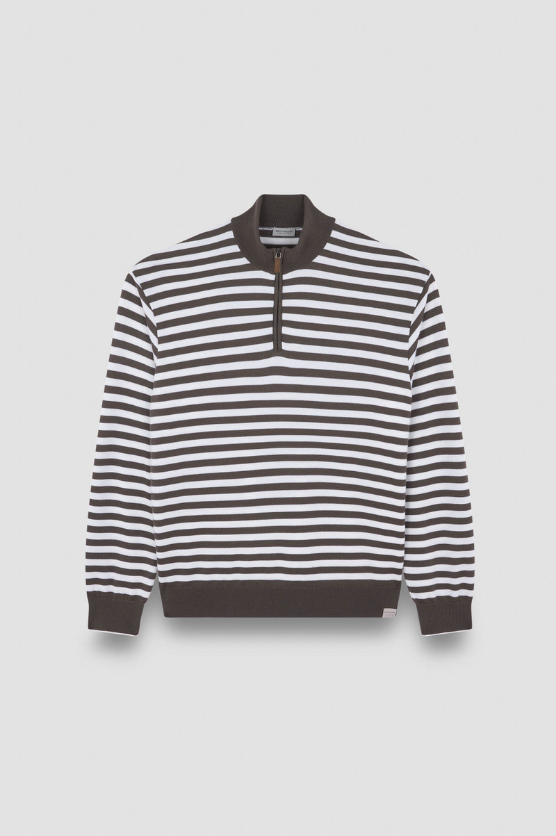 STRIPED WOOL CASHMERE HALF ZIP SWEATER 1