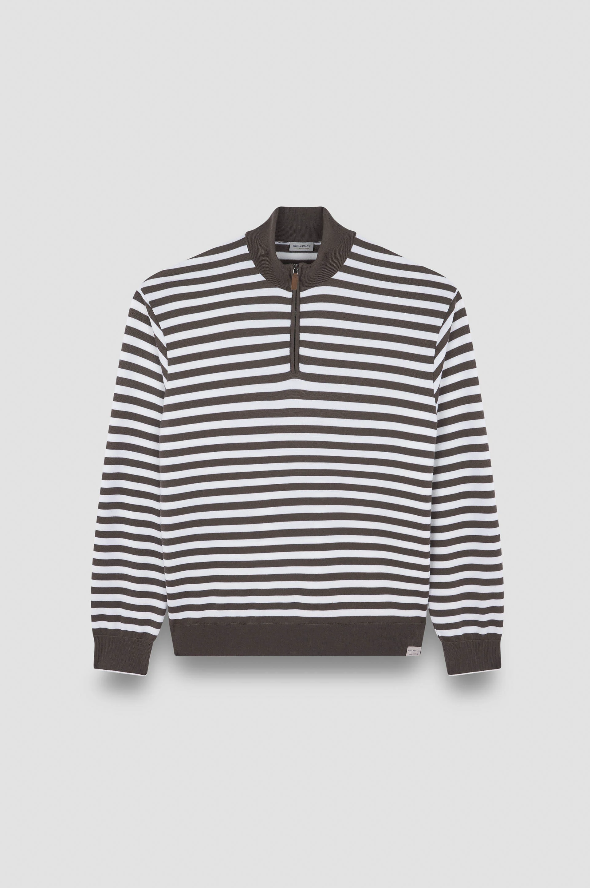 STRIPED WOOL CASHMERE HALF ZIP SWEATER - 1
