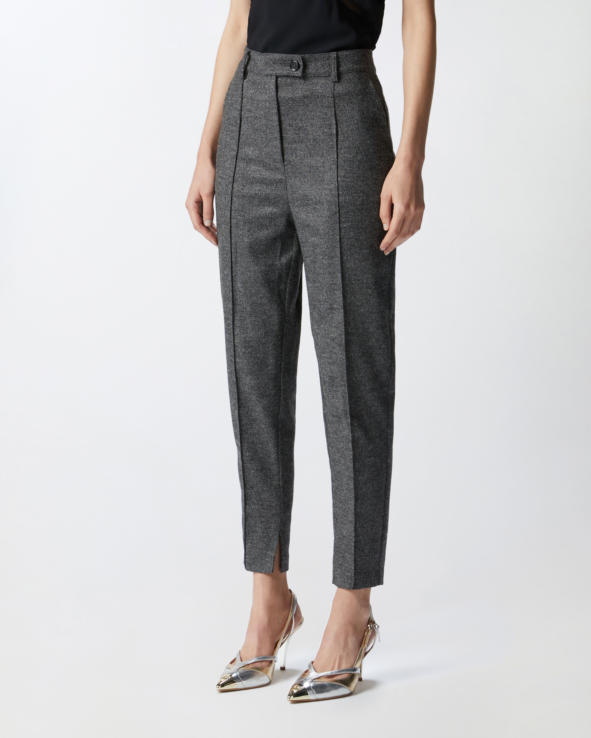 TEXTURED GREY FLANNEL CIGARETTE TROUSERS - 3