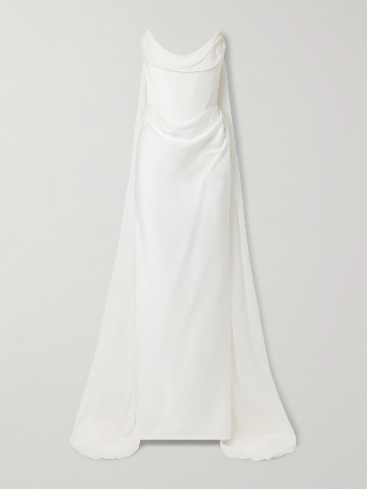 Galaxy Cape-effect Strapless Organic Silk Chiffon-trimmed Satin Gown - 1